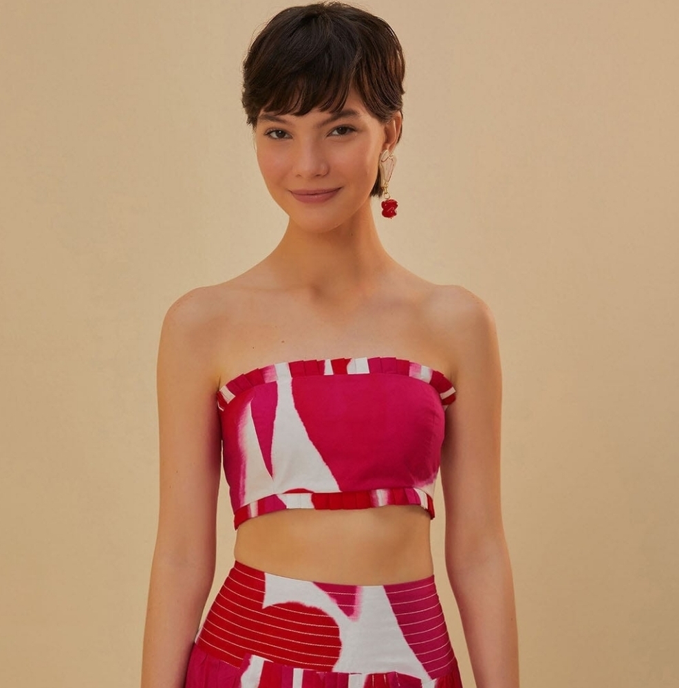 NWT Farm Rio Painted Hearts Sleeveless Bandeau Top Red & White - Women's XS